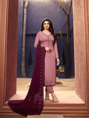 Peach Embroidered Georgette Semi Stitched Salwar With Dupatta 1