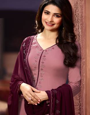 Peach Embroidered Georgette Semi Stitched Salwar With Dupatta 2