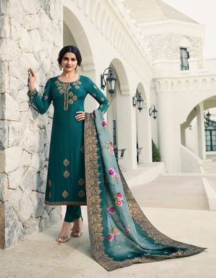 Green Embroidered Georgette Semi Stitched Salwar With Dupatta 1