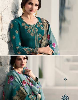 Green Embroidered Georgette Semi Stitched Salwar With Dupatta 2