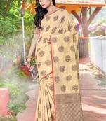 Beige Cotton Handloom Zari Work Traditional Saree