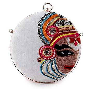 Women's Party Wear Embroidered Round Box Clutch Purse Bag (Multicolour) 1