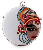 Women's Party Wear Embroidered Round Box Clutch Purse Bag (Multicolour)