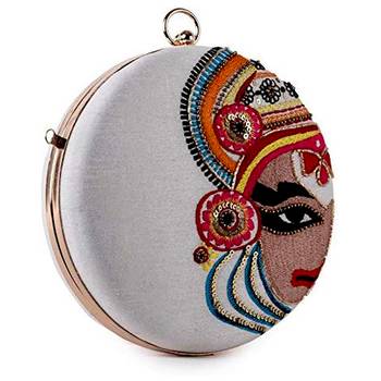 Women's Party Wear Embroidered Round Box Clutch Purse Bag (Multicolour) 2