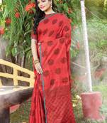 Red Cotton Handloom Zari Work Traditional Saree