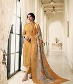 Yellow Embroidered Georgette Semi Stitched Salwar With Dupatta