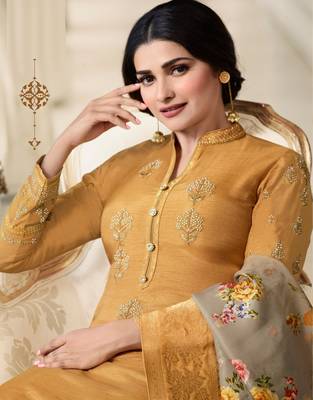 Yellow Embroidered Georgette Semi Stitched Salwar With Dupatta 2