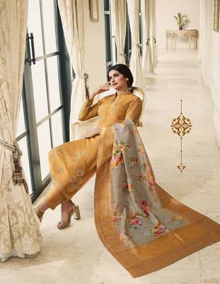 Yellow Embroidered Georgette Semi Stitched Salwar With Dupatta 3