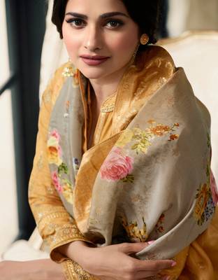 Yellow Embroidered Georgette Semi Stitched Salwar With Dupatta 4
