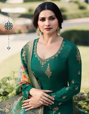 Green Embroidered Georgette Semi Stitched Salwar With Dupatta 2