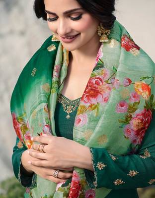 Green Embroidered Georgette Semi Stitched Salwar With Dupatta 3