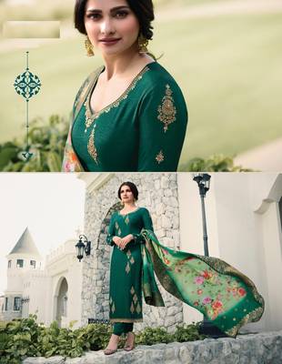 Green Embroidered Georgette Semi Stitched Salwar With Dupatta 4