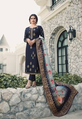Blue Embroidered Georgette Semi Stitched Salwar With Dupatta 1