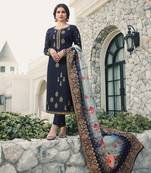 Blue Embroidered Georgette Semi Stitched Salwar With Dupatta