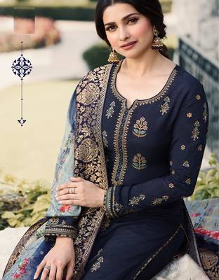 Blue Embroidered Georgette Semi Stitched Salwar With Dupatta 2