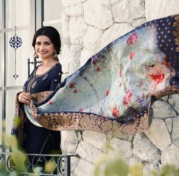 Blue Embroidered Georgette Semi Stitched Salwar With Dupatta 3