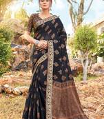 Black Cotton Handloom Jacquard Traditional Saree