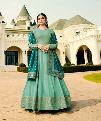 Green Embroidered Silk Blend Semi Stitched Salwar With Dupatta 1