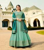 Green Embroidered Silk Blend Semi Stitched Salwar With Dupatta