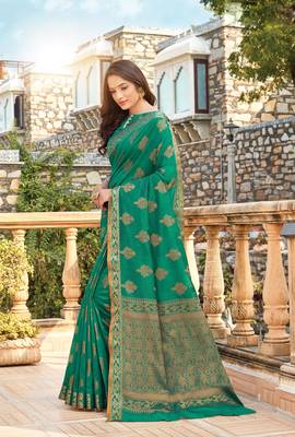 Green Cotton Handloom Jacquard Traditional Saree 1