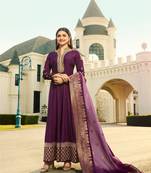 Purple Embroidered Silk Blend Semi Stitched Salwar With Dupatta