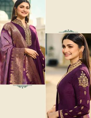 Purple Embroidered Silk Blend Semi Stitched Salwar With Dupatta 2