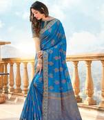 Turquoise Cotton Handloom Jacquard Traditional Saree