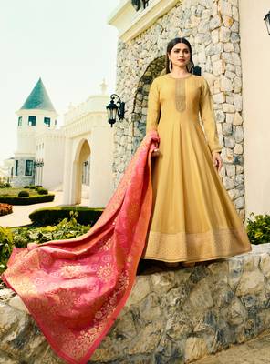 Yellow Embroidered Silk Blend Semi Stitched Salwar With Dupatta 1