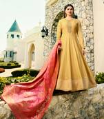 Yellow Embroidered Silk Blend Semi Stitched Salwar With Dupatta