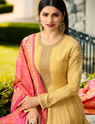 Yellow Embroidered Silk Blend Semi Stitched Salwar With Dupatta 2