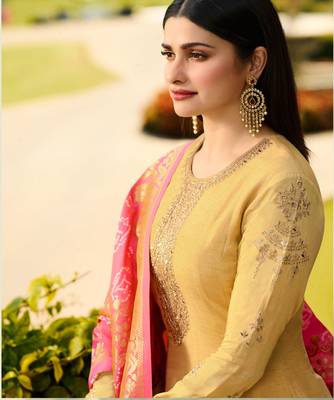 Yellow Embroidered Silk Blend Semi Stitched Salwar With Dupatta 3