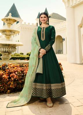 Green Embroidered Georgette Semi Stitched Salwar With Dupatta 1