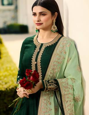 Green Embroidered Georgette Semi Stitched Salwar With Dupatta 2