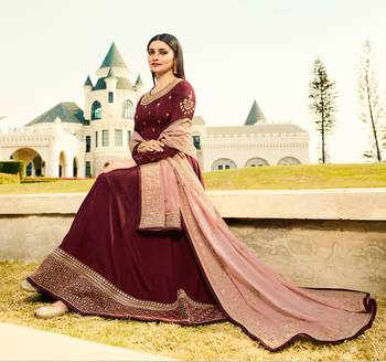 Brown Embroidered Georgette Semi Stitched Salwar With Dupatta 3