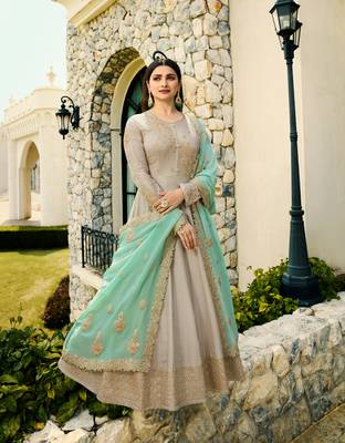 Grey Embroidered Georgette Semi Stitched Salwar With Dupatta 1