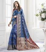 Turquoise Cotton Handloom Zari Work Traditional Saree