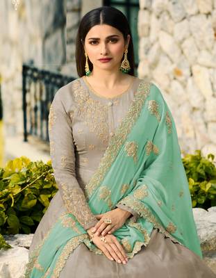Grey Embroidered Georgette Semi Stitched Salwar With Dupatta 2