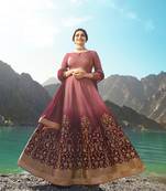 Peach Embroidered Silk Blend Semi Stitched Salwar With Dupatta