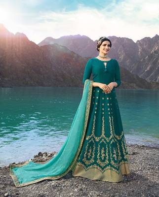 Green Embroidered Silk Blend Semi Stitched Salwar With Dupatta 1