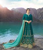 Green Embroidered Silk Blend Semi Stitched Salwar With Dupatta