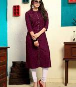 Dark-purple printed rayon heavy-work-kurtis