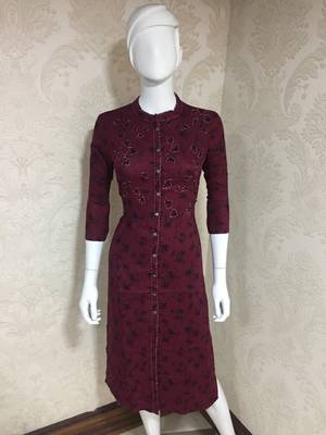 Dark-purple printed rayon heavy-work-kurtis 2