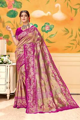  rani pink woven jacquard saree with blouse 1