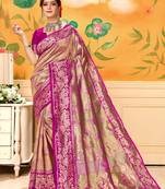  rani pink woven jacquard saree with blouse