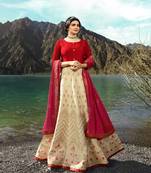 Red Embroidered Silk Blend Semi Stitched Salwar With Dupatta