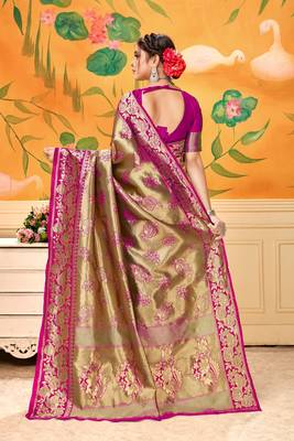  rani pink woven jacquard saree with blouse 3
