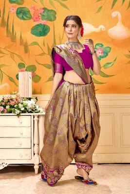 rani pink woven jacquard saree with blouse 4