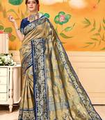  navy blue woven jacquard saree with blouse