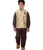 Fawn printed cotton silk boys-kurta-pyjama