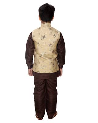 Fawn printed cotton silk boys-kurta-pyjama 5